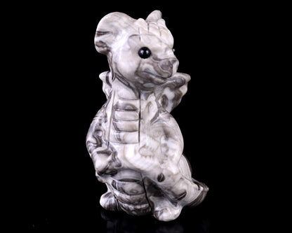 3.4" Black Crazy Agate Hand Carved Crystal Cute Baby Dragon Sculpture