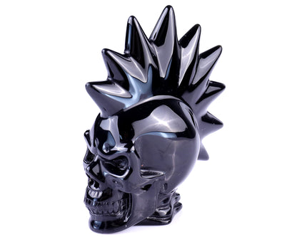 3.6" Black Obsidian Hand Carved Crystal Realistic Punk Skull Sculpture