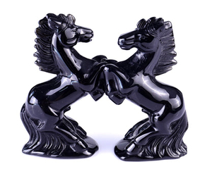 Natural Black Obsidian Hand Carved Crystal Horse Sculpture