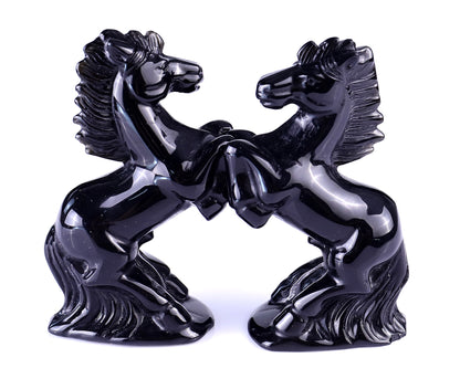 Natural Black Obsidian Hand Carved Crystal Horse Sculpture