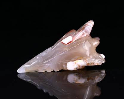3.6" Sakura Agate Hand Carved Crystal Phoenix Skull Sculpture