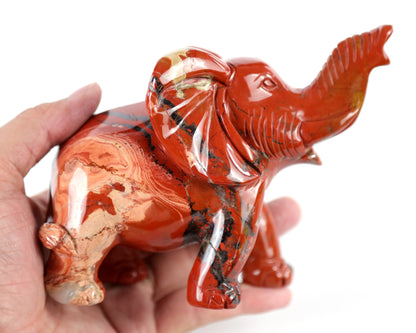 5.2" Red Jasper Hand Carved Crystal Elephant Sculpture