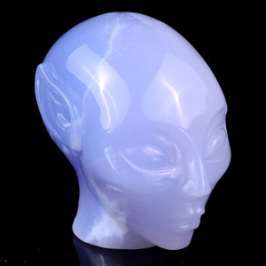 2.9" Blue Chalcedony Hand Carved Crystal Elf Alien Sculpture