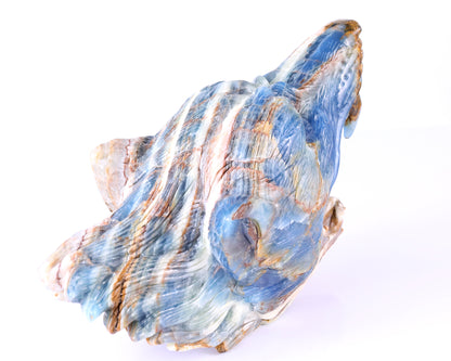 9.8" Blue Onyx Hand Carved Crystal Wolf Head Sculpture