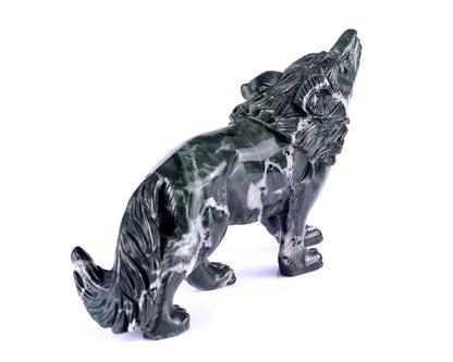 8.7" Jiulong Jade Hand Carved Crystal Wolf Sculpture