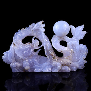 Amazing 10.2" Blue Chalcedony Hand Carved Crystal Dragon Sculpture