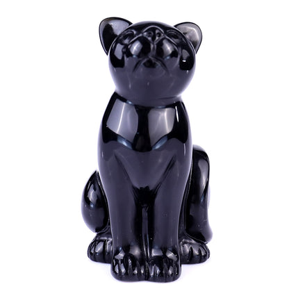 3.0" Black Obsidian Hand Carved Crystal Cat Sculpture