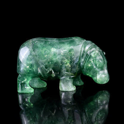 4.1" Fluorite Hand Carved Crystal Hippo Sculpture