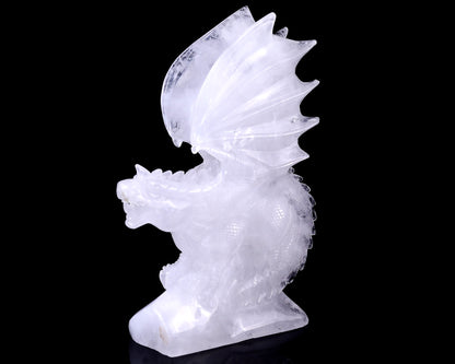 Amazing 8.9" Angolan Quartz Hand Carved Crystal Dragon Sculpture