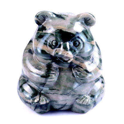 Cute 2.9" Jiulong Jade Hand Carved Crystal Panda Sculpture