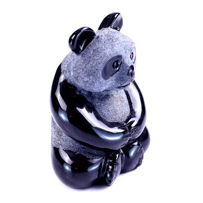 Cute 2.9" Black Obsidian Hand Carved Crystal Panda Sculpture