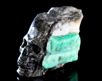 2.6" Natural Emerald Hand Carved Crystal Skull Sculpture