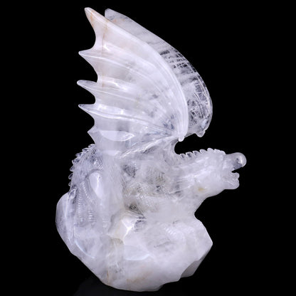 10.0" Angolan Quartz Hand Carved Crystal Dragon Sculpture