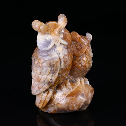 4.7" Chalcedony Hand Carved Crystal Owl Sculpture