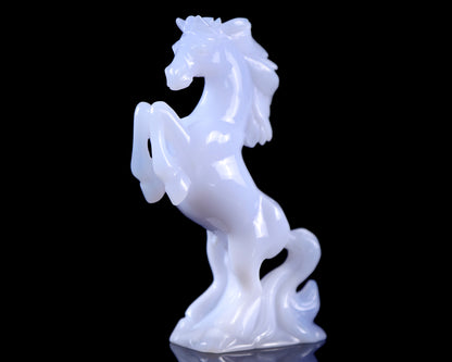 Amazing Gemstone 6.3" Blue Chalcedony Hand Carved Crystal Horse Sculpture