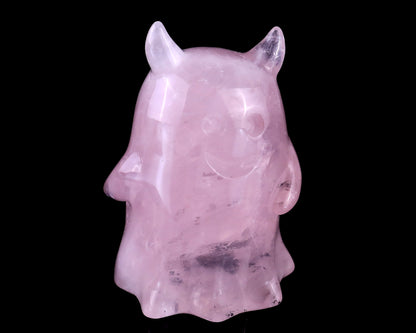 3.0” Natural Rose Quartz Hand Carved Crystal Ghost Sculpture, Halloween Gift