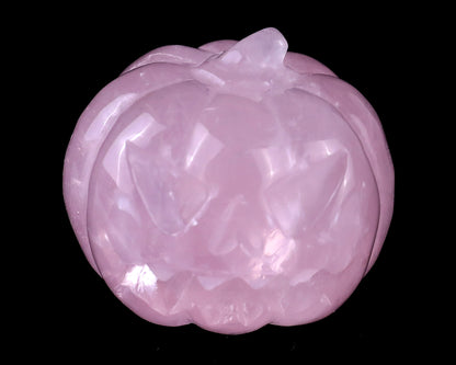 1.6” Natural Rose Quartz Hand Carved Crystal Pumpkin Sculpture, Halloween Gift