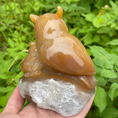 5.0" Chalcedony Hand Carved Crystal Owls Sculpture