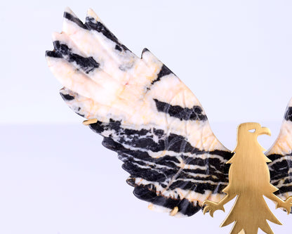 5.1" Black and White Zebra Agate Hand Carved Crystal Eagle Wings Sculpture
