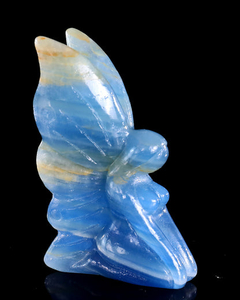3" Blue Onyx Hand Carved Crystal Flower Faerie Sculpture