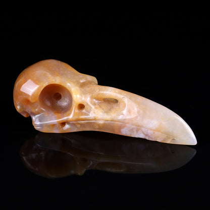 4.7" Chalcedony Hand Carved Crystal Raven Skull Sculpture