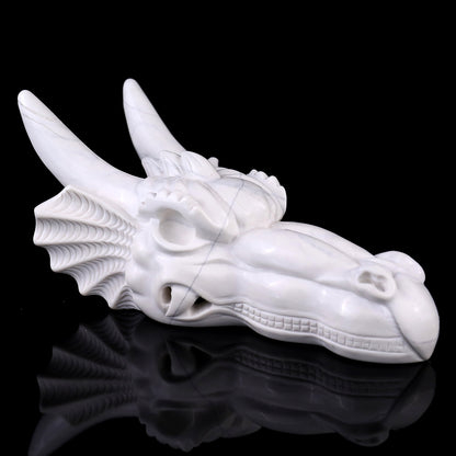 7.9" White Jade Hand Carved Crystal Dragon Skull Sculpture