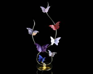Natural Crystal Colorful Butterfly with Golden Metal Stand