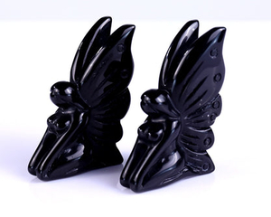 3.0" Black Obsidian Hand Carved Crystal Flower Faerie Sculpture