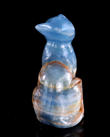 2.9" Natural Blue Onyx Hand Carved Crystal Cat Sculpture