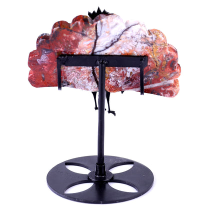 3.3" Red Crazy Lace Agate Hand Carved Crystal Peacock Tail Wings Sculpture