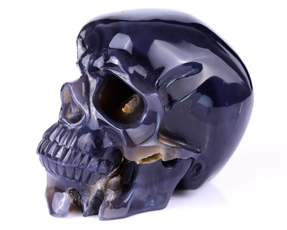 Unique 6.1" Geode Agate Hand Carved Crystal Geode Skull Sculpture