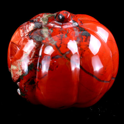 2.6” Natural Red Jasper Hand Carved Crystal Pumpkin Sculpture, Halloween Gift