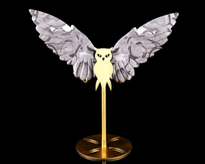 5.0" Black Crazy Lace Agate Hand Carved Crystal Owl Wings Sculpture