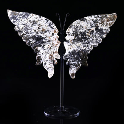 7.0" Moss Agate Hand Carved Crystal Butterfly Wings Sculpture
