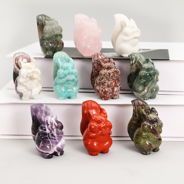 Crystal Carved Small Animal Carving Squirrel Sculpture,Gemstone Squirrel Decor
