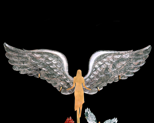 15" Natural Jiulong Jade Spirit Wings Sculpture – Hand-Carved Jade Artwork