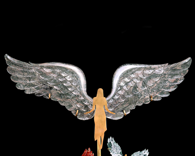 15" Natural Jiulong Jade Spirit Wings Sculpture – Hand-Carved Jade Artwork