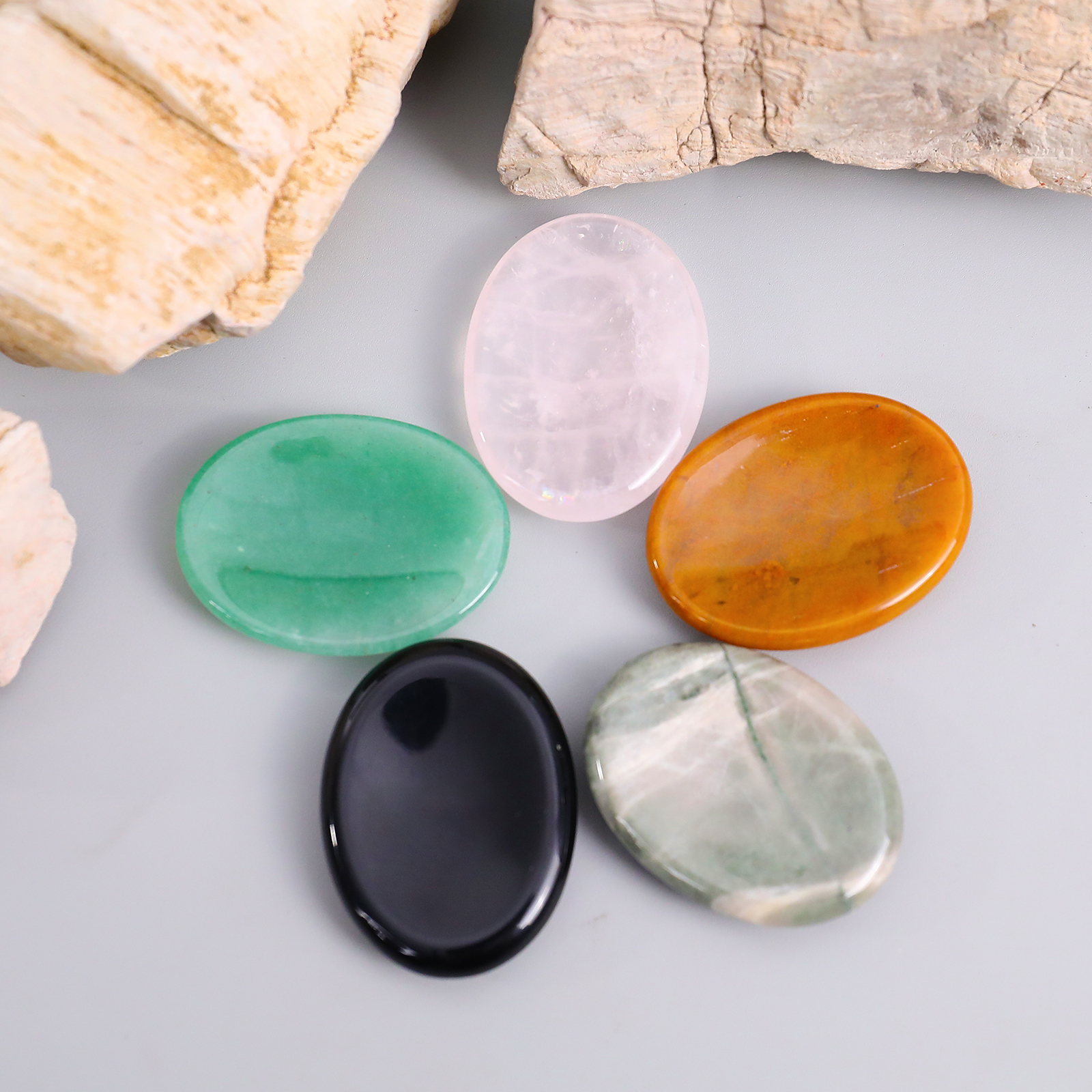 Oval Jade Massage Stones Set - Natural Gemstone Stress Relief Stones for Body Relaxation, Face & Muscle Massage