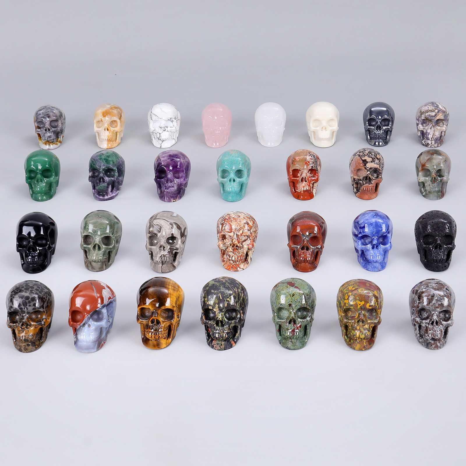 Wholesale Natural Gemstone Skull Bone Carving Healing Quartz Stone Crystal Crafts Collectible Decor for Souvenirs