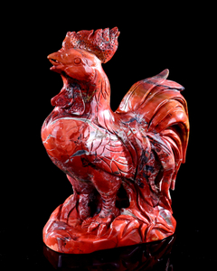 8.3" Red Jasper Carved Cock Sculpture, Vibrant Gemstone Art for Decor & Collection