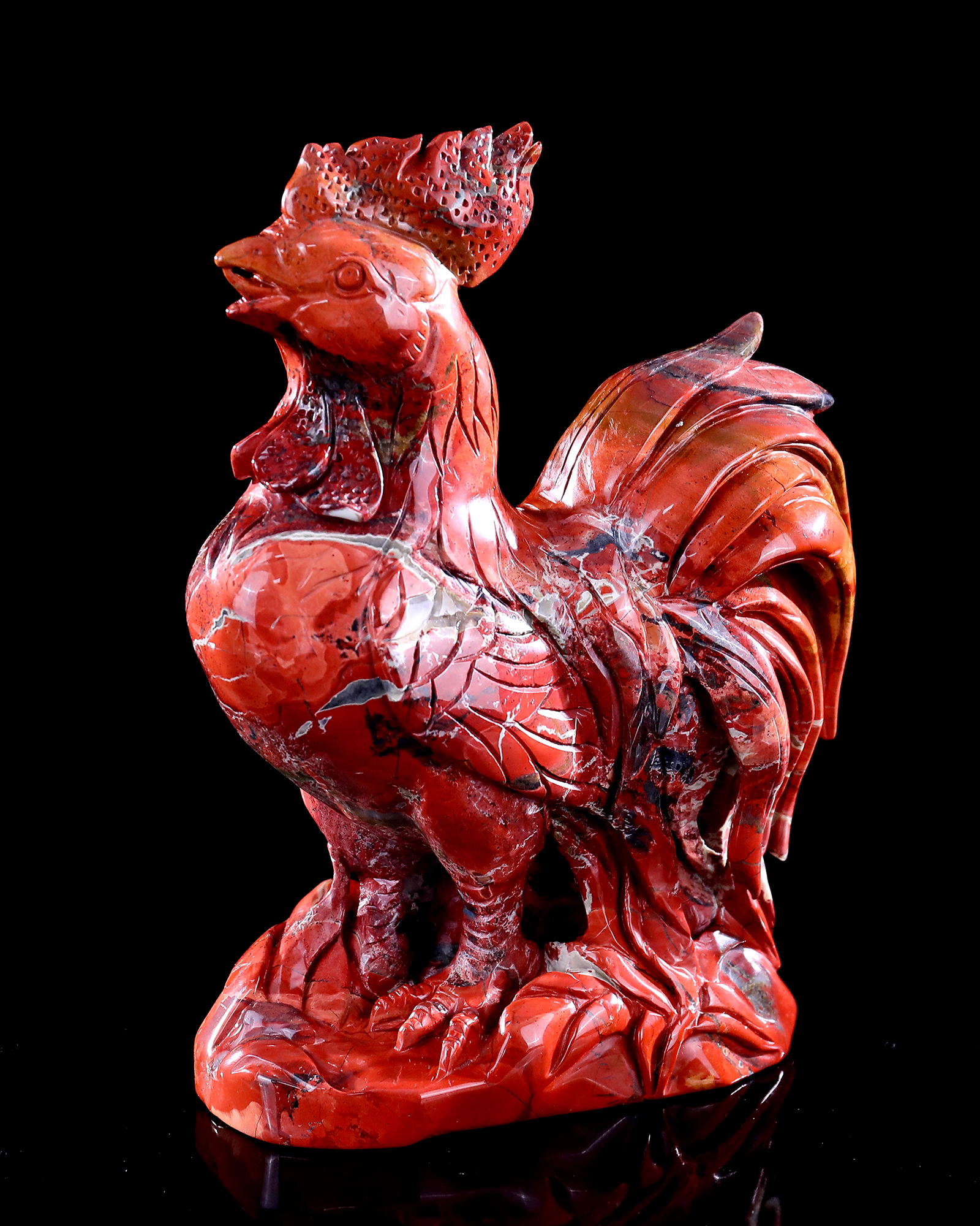 8.3" Red Jasper Carved Cock Sculpture, Vibrant Gemstone Art for Decor & Collection