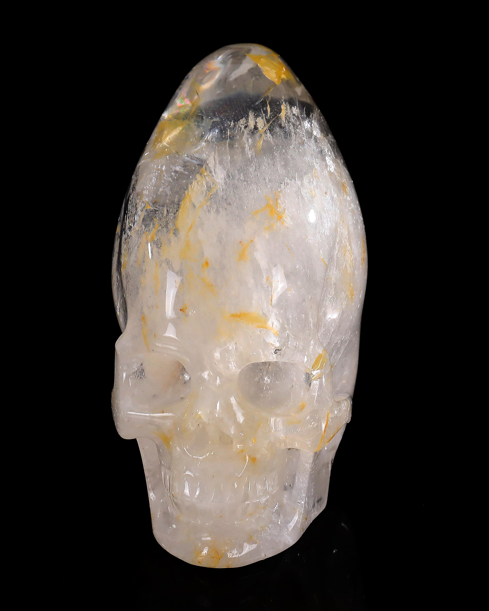 5-inch Hand Carved Ghost Clear Quartz Skull - Spiritual Symbolism Gemstone Sculpture for Collection & Décor