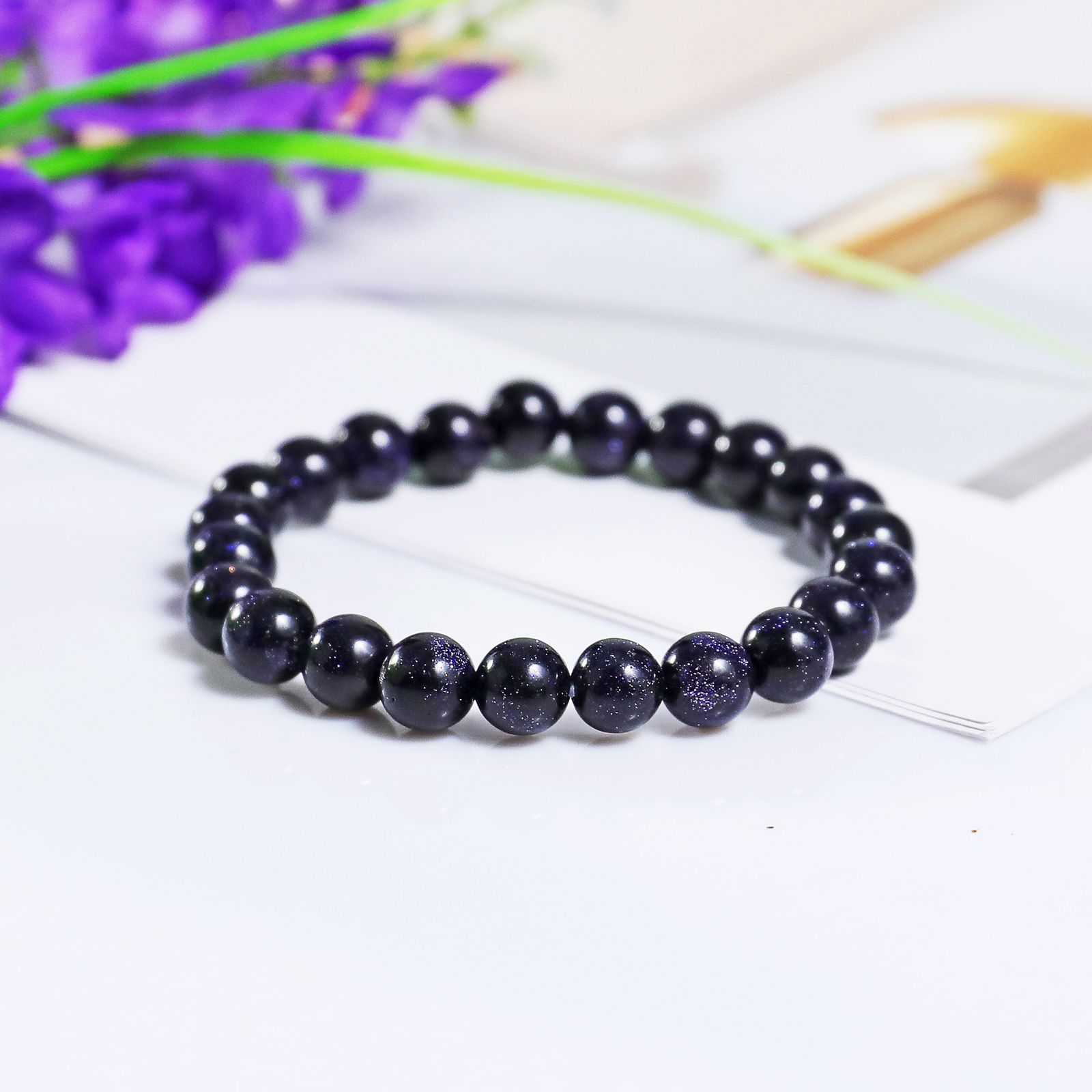 Natural Blue Gold Stone Crystal Bead Bracelet,Healing Energy Bracelet