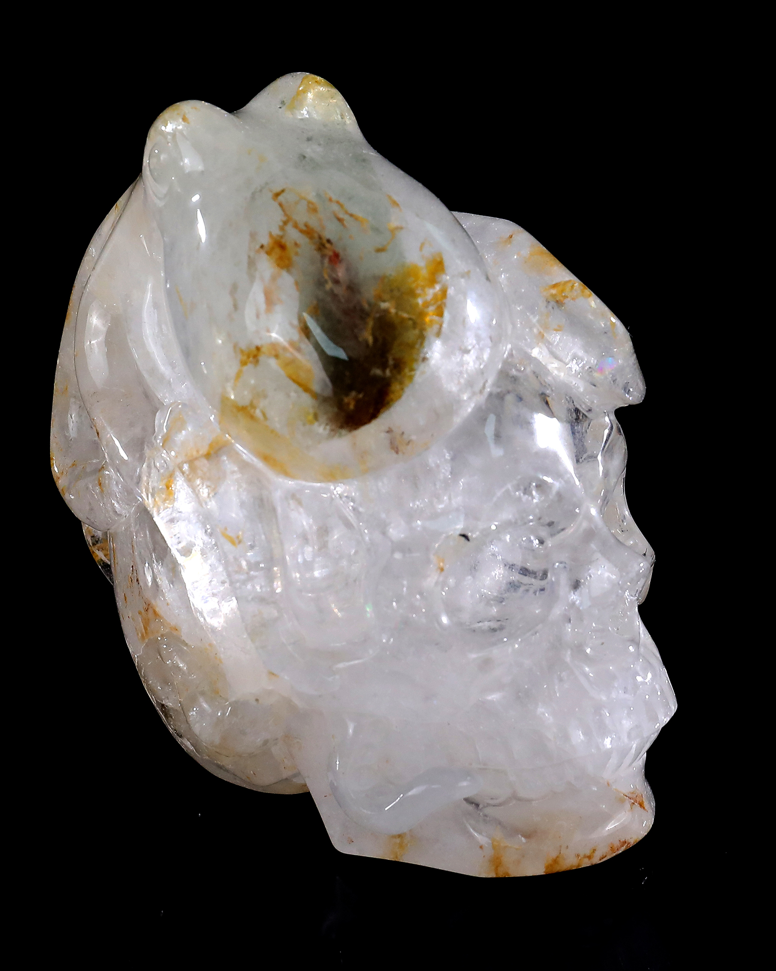 Hand-Carved 4-inch Clear Quartz Skull + Frog – Natural Gemstone Art for Curious Collectors
