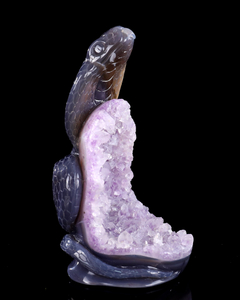 7 Inch Amethyst Cluster Snake Sculpture - Hand-Carved Crystal Figurine with Lifelike Design & Intricate Scale Details