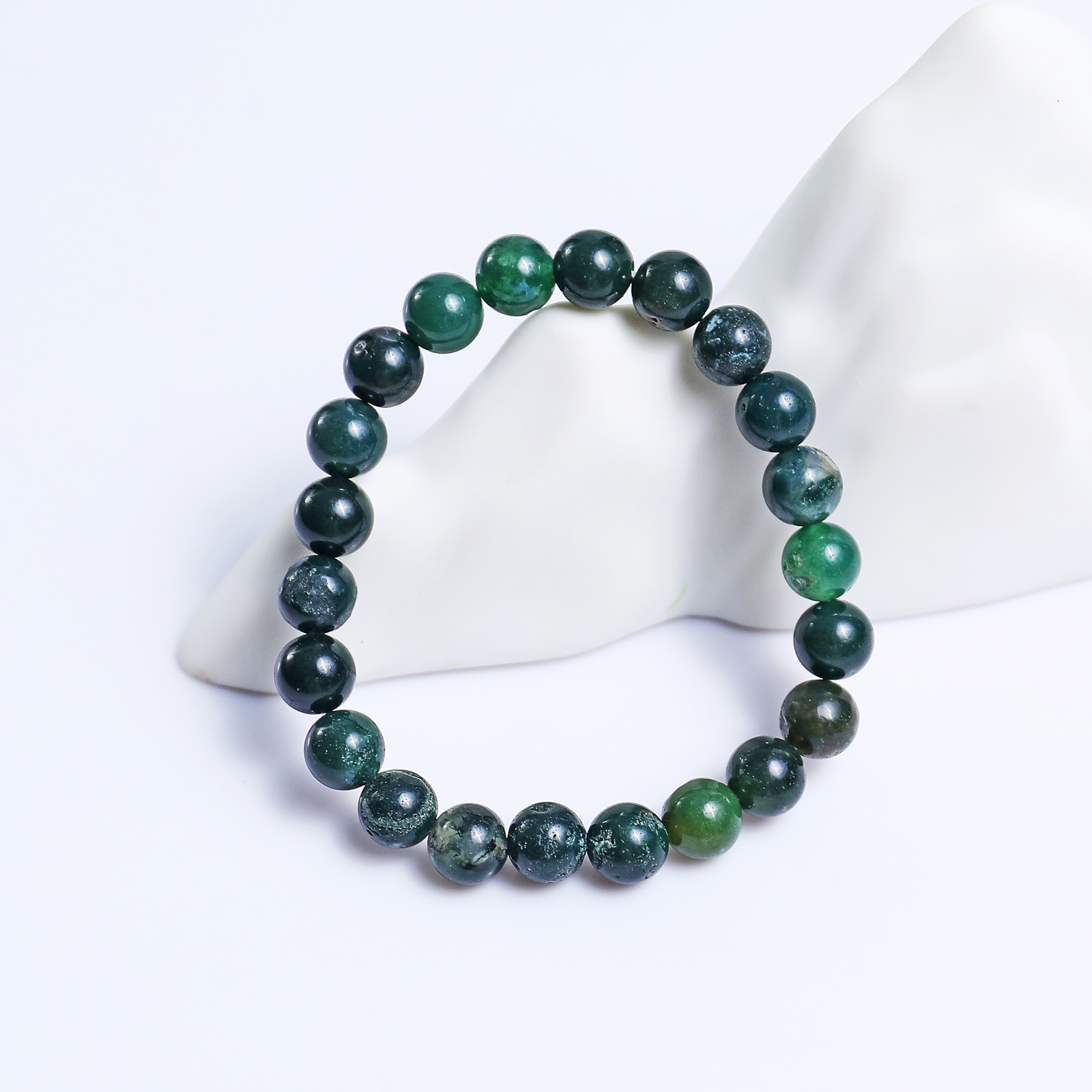 Natural Moss Agate Crystal Bead Bracelet,Healing Energy Bracelet