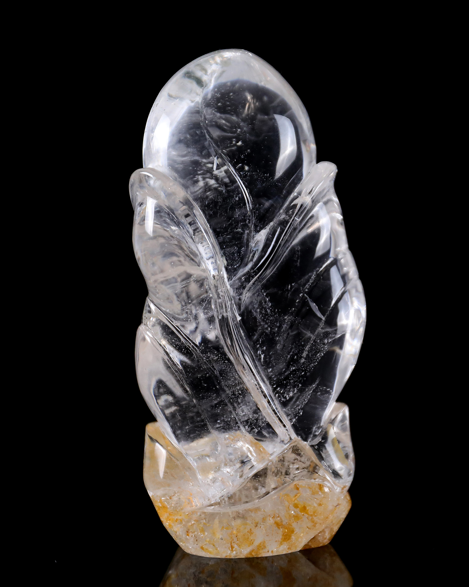 3.4 Inch Hand-Carved Clear Crystal "Budding Bloom" - Transparent Flower Sculpture Sculpture, Artisanal Decor