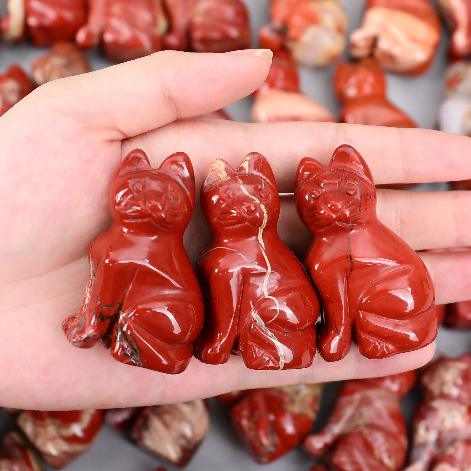 Natural Gemstone Mini Cat Carving, Crystal Cute Cat Sculpture