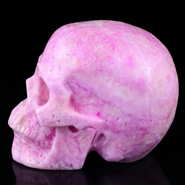 8.1" Pink Aragonite Hand Carved Crystal Realistic Skull Sculpture - Crystal Skull Carving