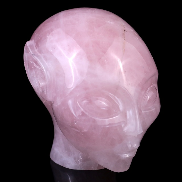 3.9" Rose Quartz Elf Alien Skull – Hand Carved Natural Crystal Healing Sculpture